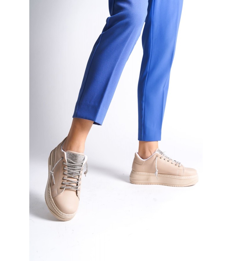 DELLA Bağcıklı Ortopedik Taban Taşlı Kadın Sneaker Spor Ayakkabı CTT - Ten DELLA Bağcıklı Ortopedik Taban Taşlı Kadın Sneaker Spor Ayakkabı CTT - Ten