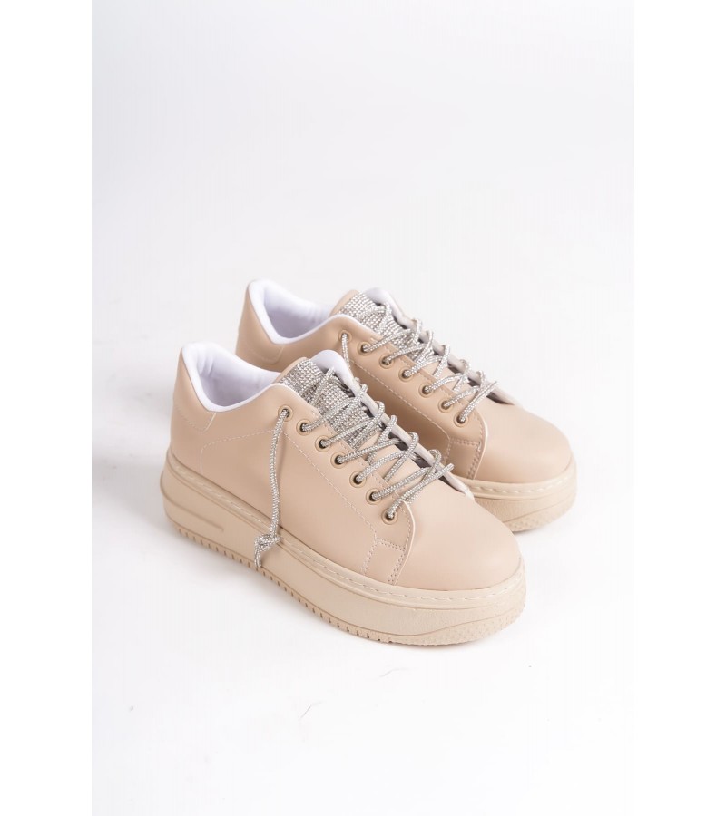 DELLA Bağcıklı Ortopedik Taban Taşlı Kadın Sneaker Spor Ayakkabı CTT - Ten DELLA Bağcıklı Ortopedik Taban Taşlı Kadın Sneaker Spor Ayakkabı CTT - Ten