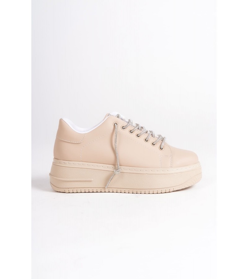 DELLA Bağcıklı Ortopedik Taban Taşlı Kadın Sneaker Spor Ayakkabı CTT - Ten DELLA Bağcıklı Ortopedik Taban Taşlı Kadın Sneaker Spor Ayakkabı CTT - Ten