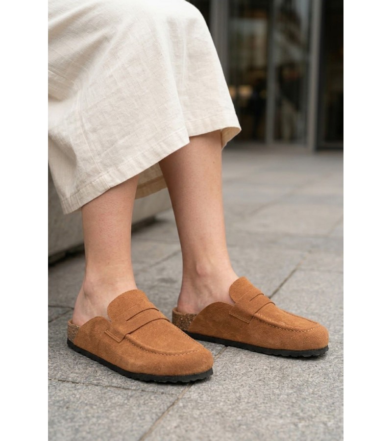 LUVRA Bağcıksız Hakiki Süet Deri Kadın Günlük Mantar Taban Loafer Klasik Ayakkabı HDMT - Taba LUVRA Bağcıksız Hakiki Süet Deri Kadın Günlük Mantar Taban Loafer Klasik Ayakkabı HDMT - Taba