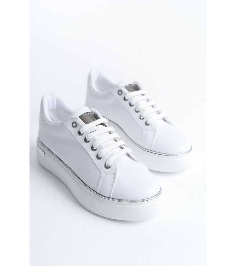 MINA Bağcıklı Ortopedik Taban Kadın Sneaker Spor Ayakkabı  CBT - Beyaz/Gümüş