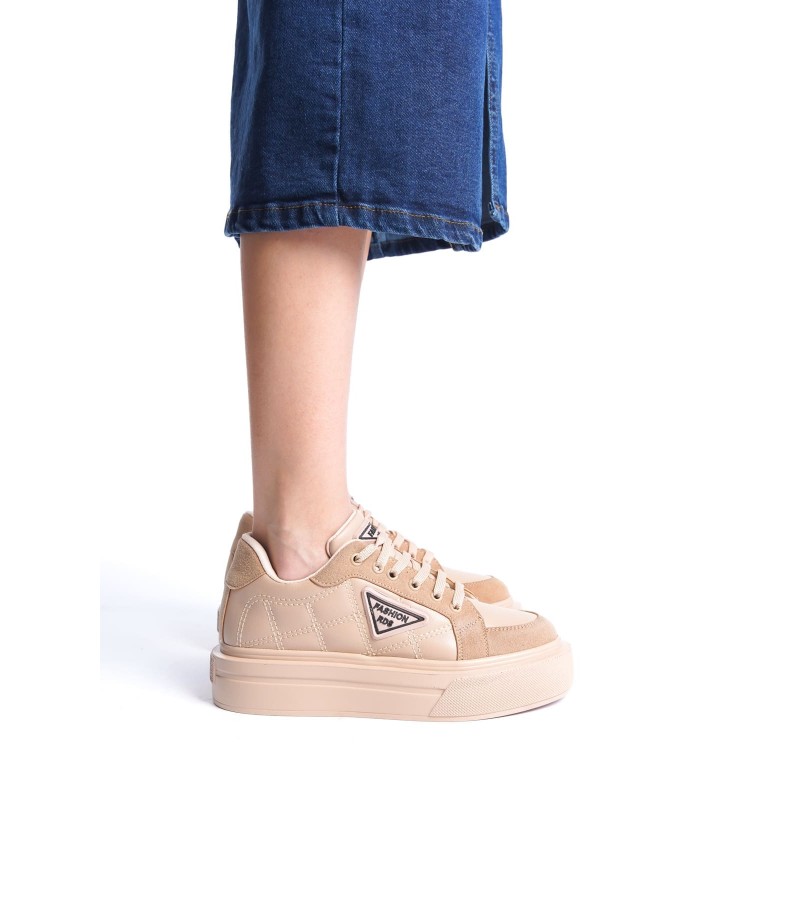 PRAG Bağcıklı Ortopedik Taban Desenli Kadın Sneaker Spor Ayakkabı CTT - Ten PRAG Bağcıklı Ortopedik Taban Desenli Kadın Sneaker Spor Ayakkabı CTT - Ten