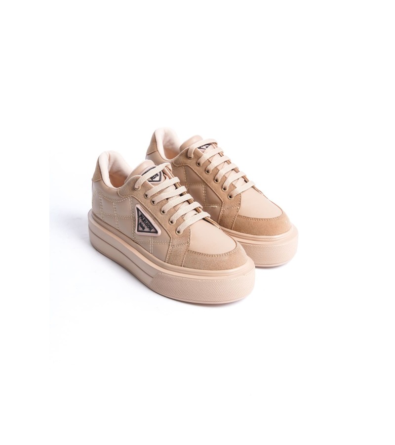 PRAG Bağcıklı Ortopedik Taban Desenli Kadın Sneaker Spor Ayakkabı CTT - Ten PRAG Bağcıklı Ortopedik Taban Desenli Kadın Sneaker Spor Ayakkabı CTT - Ten