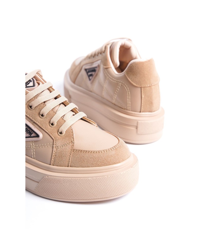PRAG Bağcıklı Ortopedik Taban Desenli Kadın Sneaker Spor Ayakkabı CTT - Ten PRAG Bağcıklı Ortopedik Taban Desenli Kadın Sneaker Spor Ayakkabı CTT - Ten