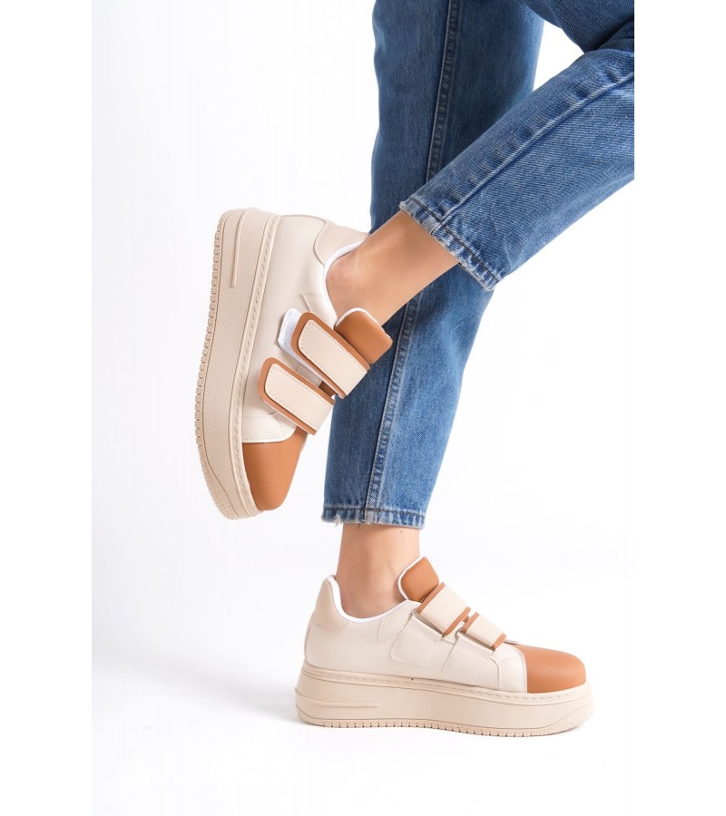 VALENCIA Bağcıksız Cırt Cırtlı Ortopedik Taban Kadın Sneaker Spor Ayakkabı CTT - Ten/Kahve VALENCIA Bağcıksız Cırt Cırtlı Ortopedik Taban Kadın Sneaker Spor Ayakkabı CTT - Ten/Kahve