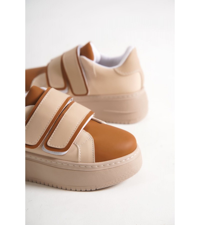 VALENCIA Bağcıksız Cırt Cırtlı Ortopedik Taban Kadın Sneaker Spor Ayakkabı CTT - Ten/Kahve VALENCIA Bağcıksız Cırt Cırtlı Ortopedik Taban Kadın Sneaker Spor Ayakkabı CTT - Ten/Kahve