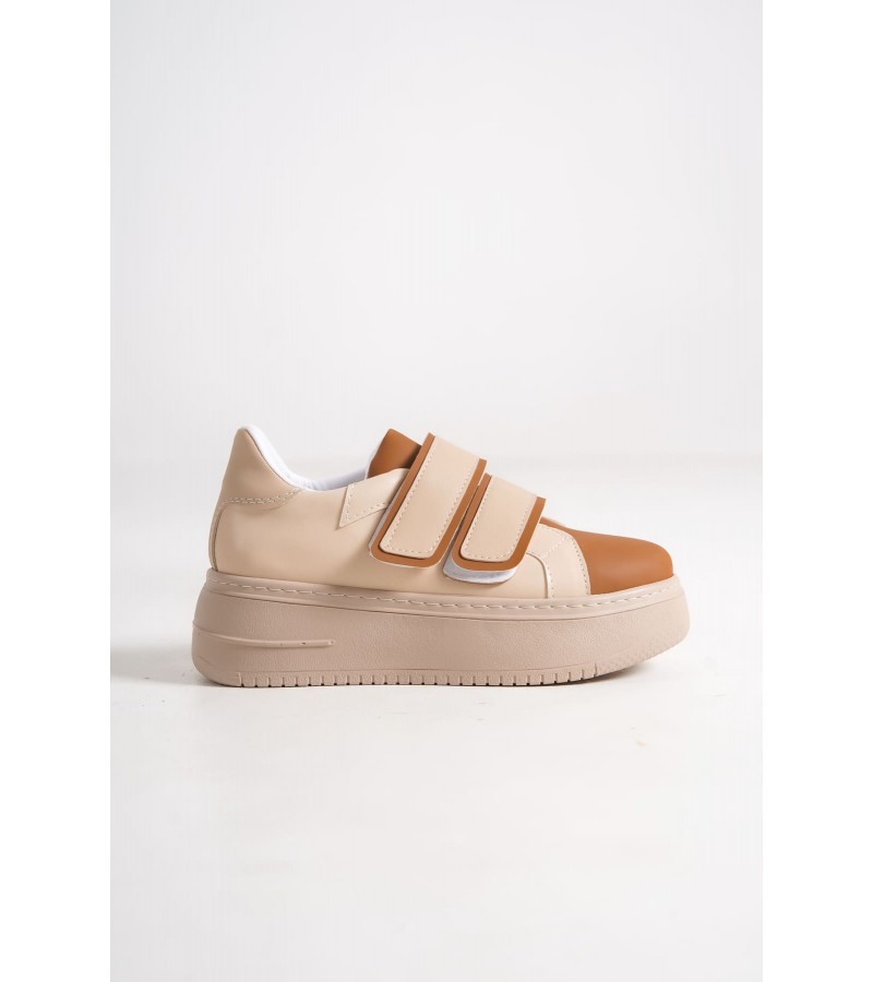 VALENCIA Bağcıksız Cırt Cırtlı Ortopedik Taban Kadın Sneaker Spor Ayakkabı CTT - Ten/Kahve VALENCIA Bağcıksız Cırt Cırtlı Ortopedik Taban Kadın Sneaker Spor Ayakkabı CTT - Ten/Kahve