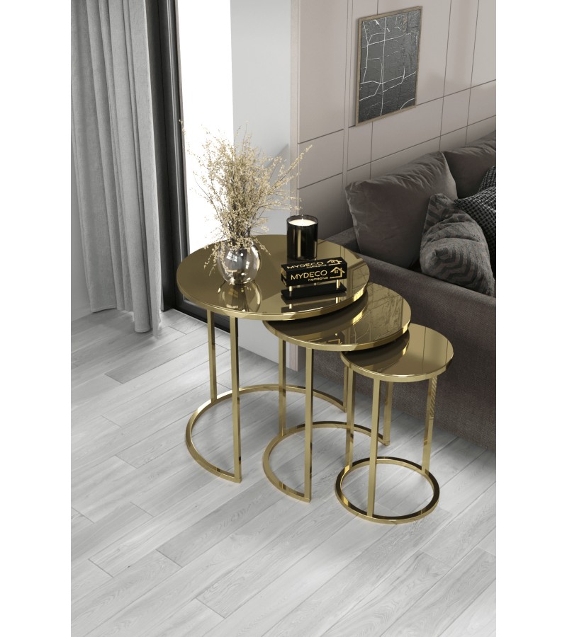 3'lü & Bohem Sehpa & Zigon Sehpa & Orta Sehpa & Modern Sehpa Takımı & Gold Ayak Bronz Ayna