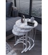 3' Lü Zigon Sehpa Gümüş Ayak Beyaz Mermer Desen 18 mm Mdf