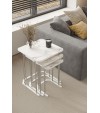 3' Lü Kare Zigon Sehpa Gümüş Ayak Beyaz Mermer Desen 18 mm Mdf