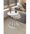 3' Lü Zigon Sehpa Gümüş Ayak Beyaz Mermer Desen 18 mm Mdf