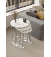 3' Lü Zigon Sehpa Gümüş Ayak Beyaz Mermer Desen 18 mm Mdf