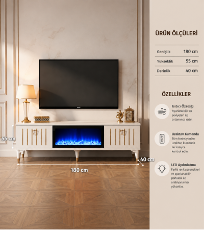 160 cm Modern Şömineli TV Ünitesi 160 cm Modern Şömineli TV Ünitesi