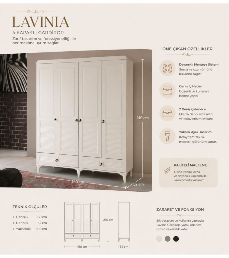 Lavinia 4 Kapaklı Gardırop