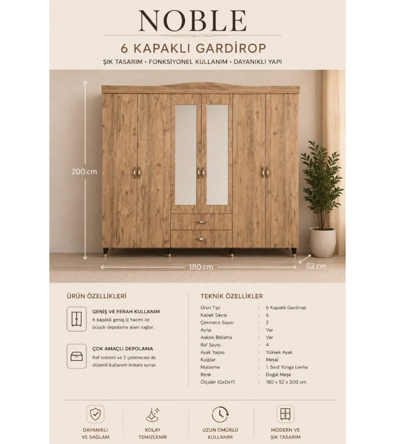 Noble 6 kapaklı gardırop