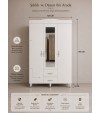 Beyaz modern 3 kapılı gardırop, aynalı ve çekmeceli tasarım