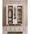 Beyaz modern 3 kapılı gardırop, aynalı ve çekmeceli tasarım
