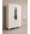Beyaz modern 3 kapılı gardırop, aynalı ve çekmeceli tasarım