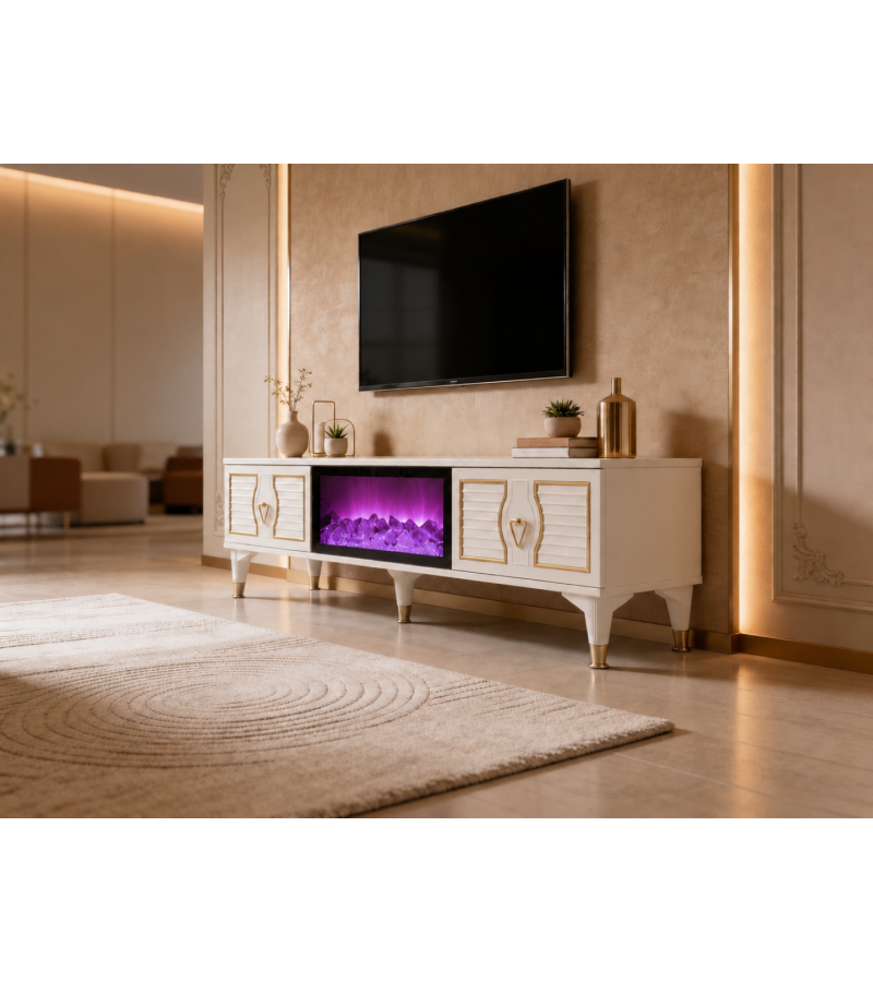 Modern Şömineli TV Ünitesi Modern Şömineli TV Ünitesi
