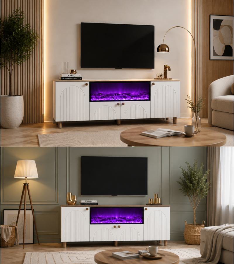Modern Şömineli TV Ünitesi Modern Şömineli TV Ünitesi