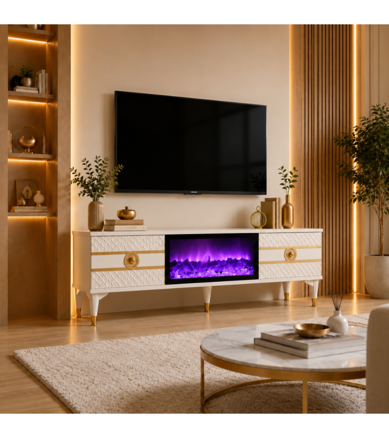 Modern Şömineli TV Ünitesi Modern Şömineli TV Ünitesi