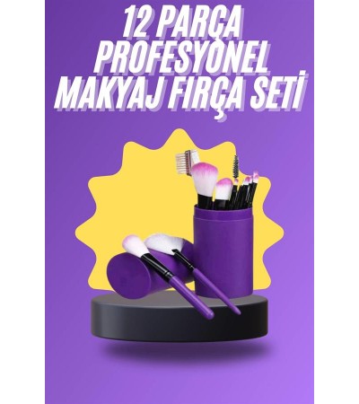 12 Parça Makyaj Fırça Seti Profesyonel Fondöten Allık Far Kontür Fırçası