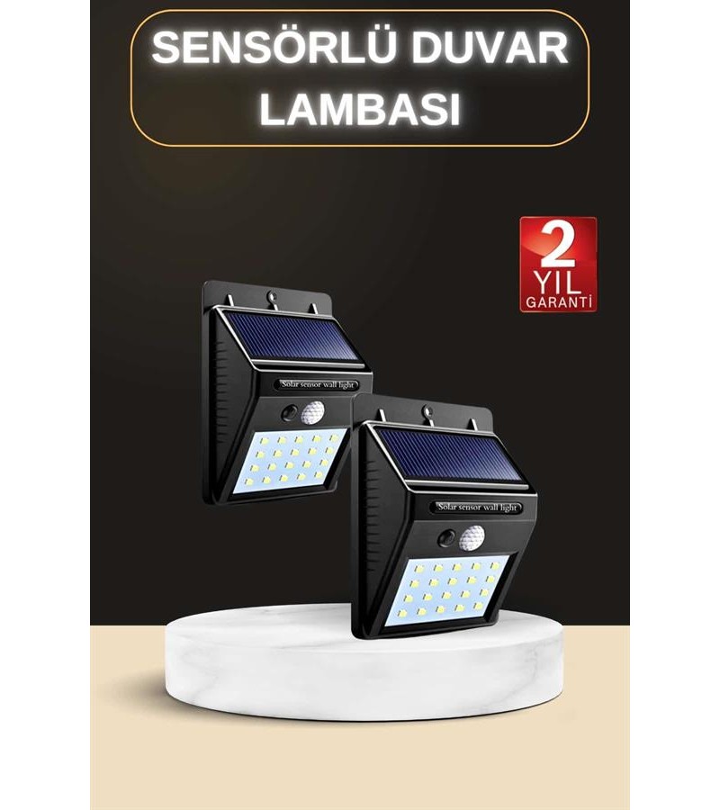 Bahçe Aydınlatma Sensörlü Güneş Enerjili Duvar Lambası 40 Led Işık