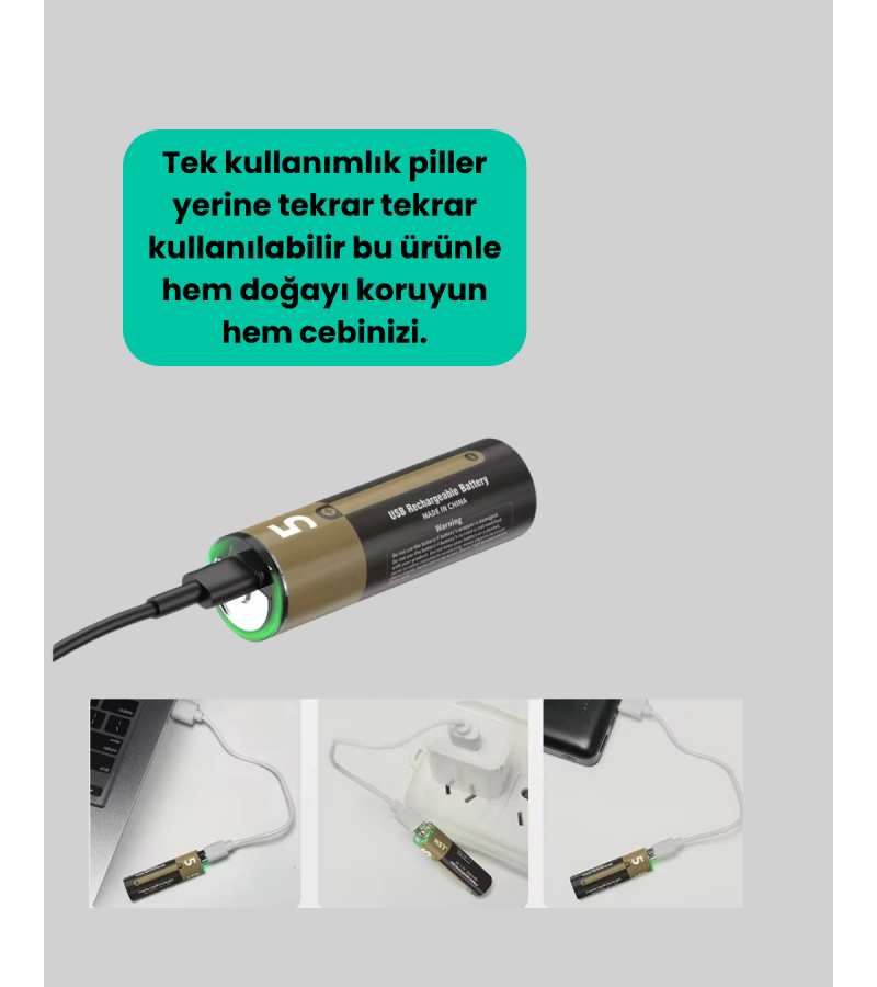 USB Type-c İle Hızlı Şarj Edilebilen Aa Lityum Pil