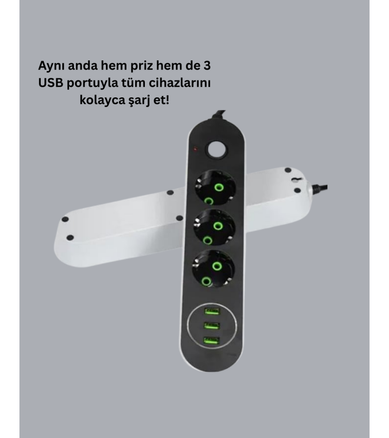 3 USB Portlu Üçlü Priz Cxe103