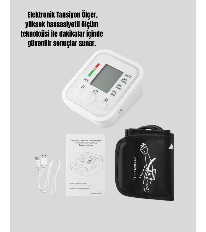 Taşınabilir Pil ve USB Girişli Tansiyon Aleti
