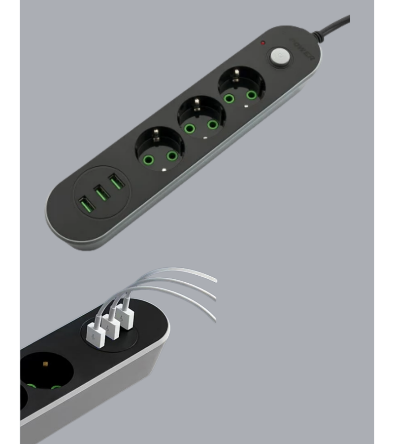 3 USB Portlu Üçlü Priz Cxe103