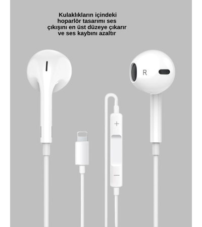 iPhone 14 ve altındaki modellerle uyumlu Kablolu kulaklık