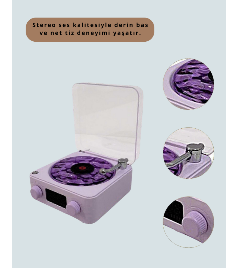 Retro Bluetooth Hoparlör Mor