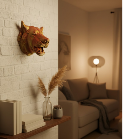 Altın Kaplama Görünümlü Kurt Duvar Süsü