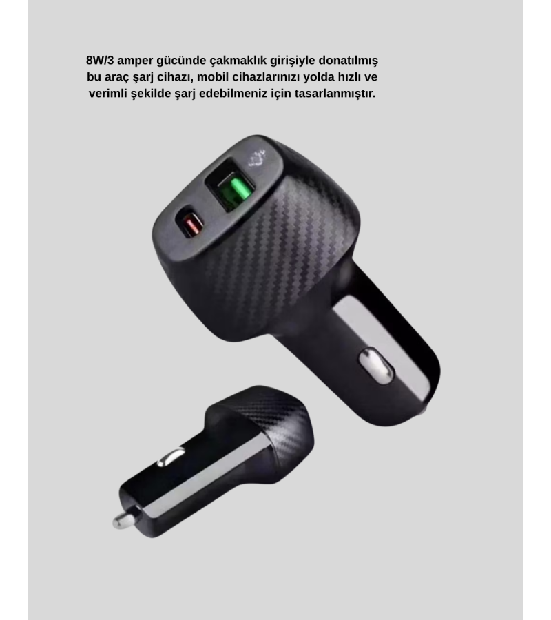 Araç İçi Bluetooth Müzik Kiti + Type-C PD Araç Şarjı Seti